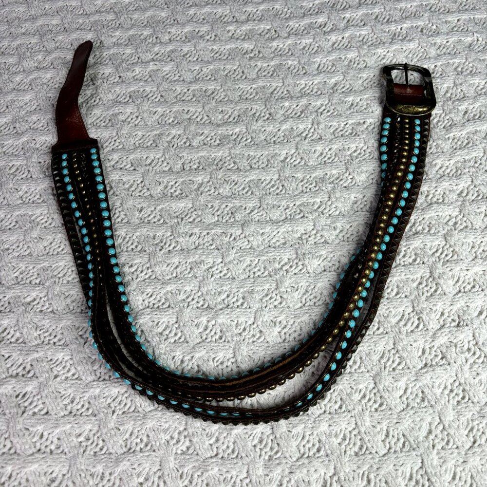Leatherock RARE Preston 4 Strand Hip Belt Blue Brown Crystals Made in USA MINT - Picture 7 of 8